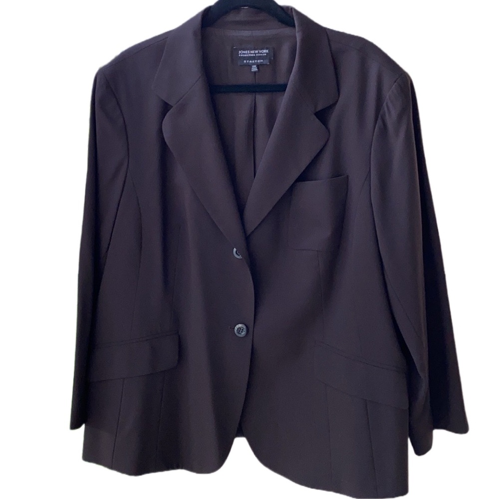 🤎 Jones New York Lightweight Stretch Wool-Blend 2-Button Lined Blazer Brown 22W